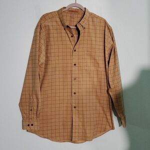 Men's Tan Checkered Casual Button Down Shirt